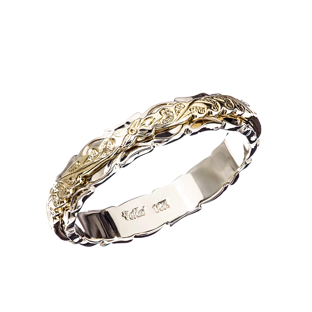 ハワイアンジュエリー/K14WG/K14YG/ツートーンリング/4mm/2mm/Scroll|ハワイアンジュエリーブランドMaxi(マキシ)公式通販オンラインショップ